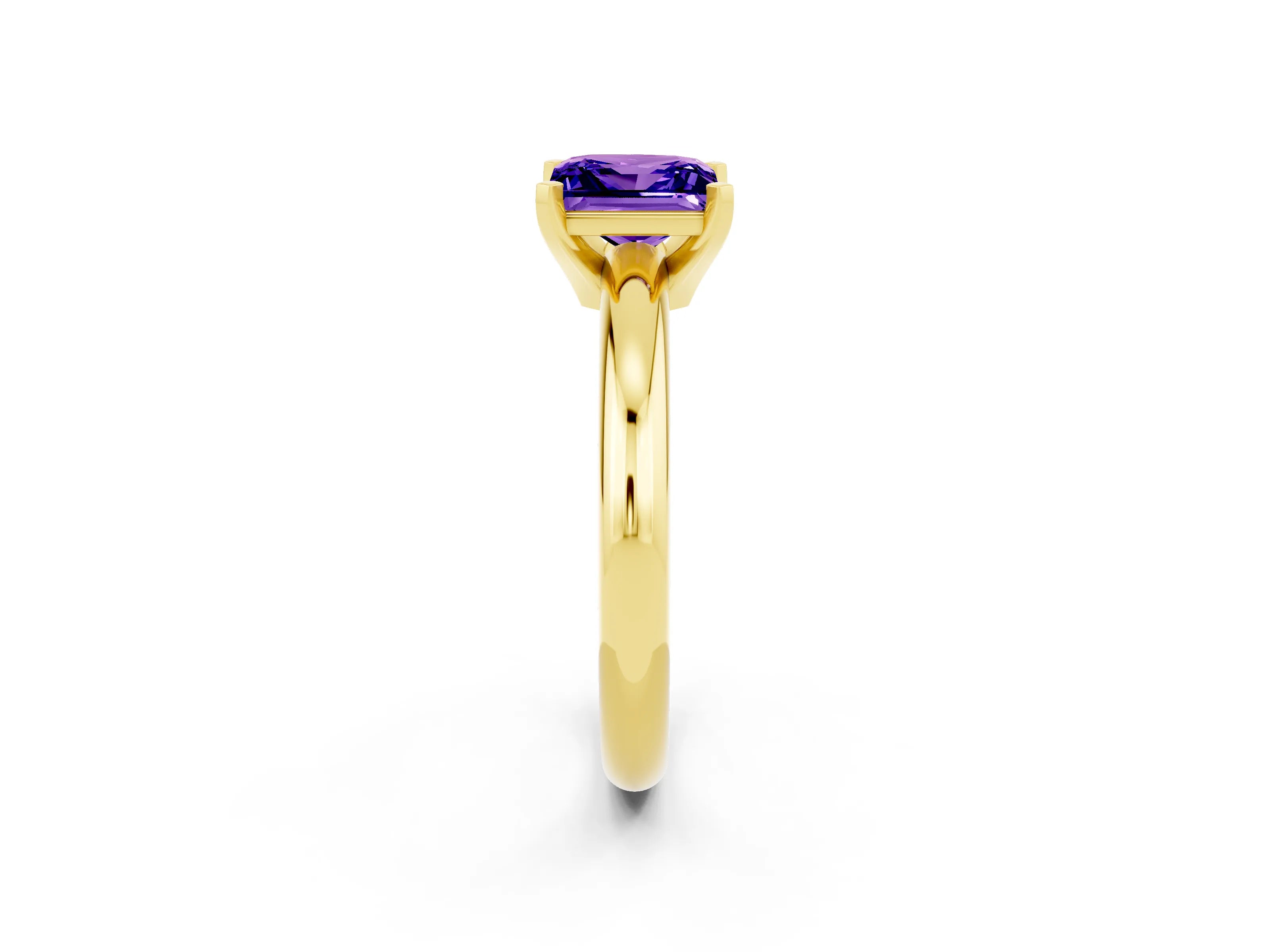 Yellow gold Princess Cut Tanzanite Solitaire Engagement Ring with Round Band and Four-Prong Setting_2