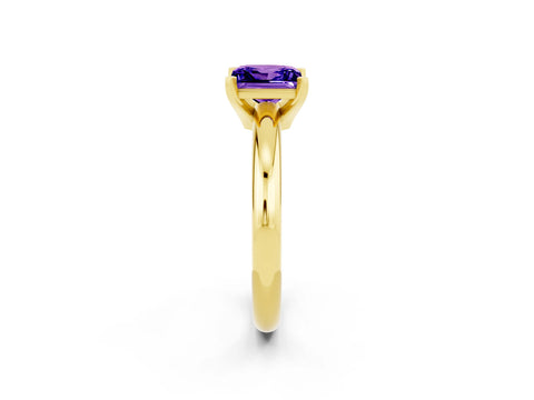 Yellow gold Princess Cut Tanzanite Solitaire Engagement Ring with Round Band and Four-Prong Setting_2