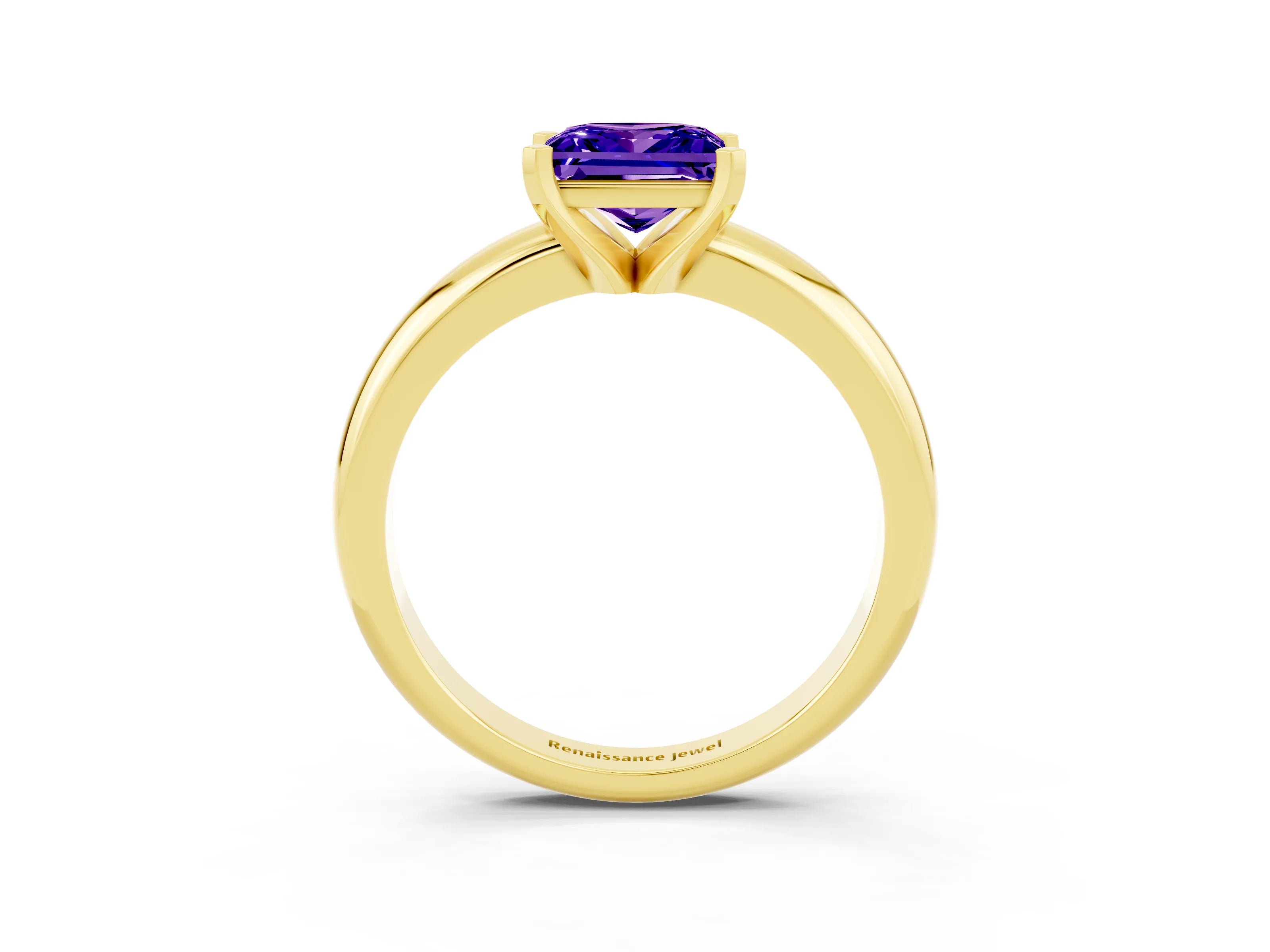 Yellow gold Princess Cut Tanzanite Solitaire Engagement Ring with Round Band and Four-Prong Setting_3