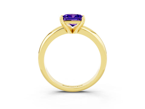Yellow gold Princess Cut Tanzanite Solitaire Engagement Ring with Round Band and Four-Prong Setting_3