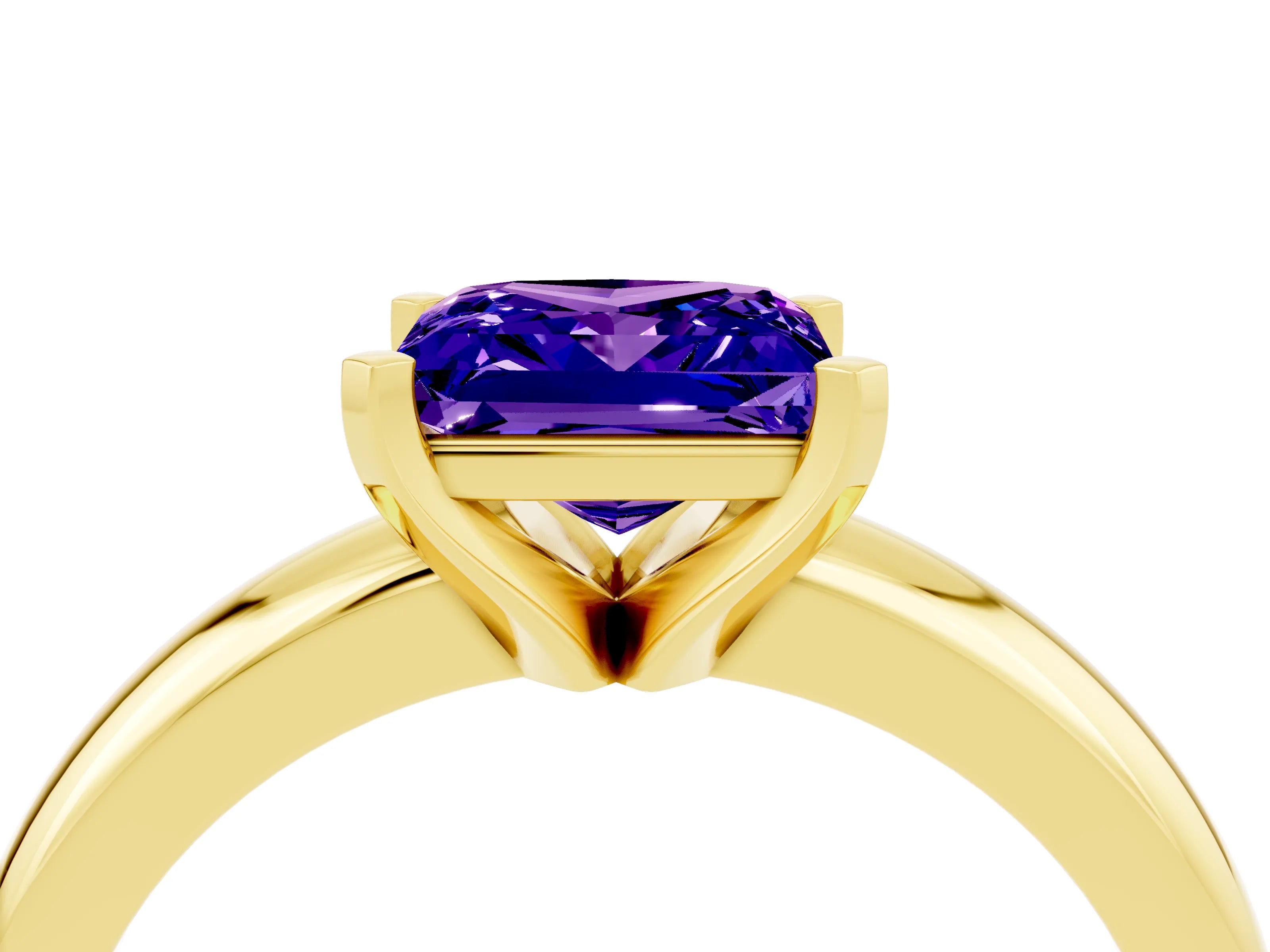 Yellow gold Princess Cut Tanzanite Solitaire Engagement Ring with Round Band and Four-Prong Setting_4