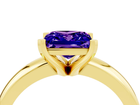 Yellow gold Princess Cut Tanzanite Solitaire Engagement Ring with Round Band and Four-Prong Setting_4