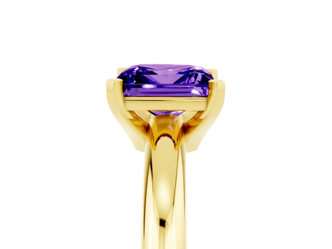Yellow gold Princess Cut Tanzanite Solitaire Engagement Ring with Round Band and Four-Prong Setting_5