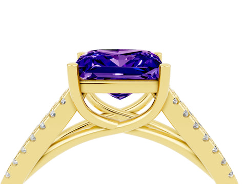 Yellow gold Princess Cut Tanzanite Solitaire Engagement Ring with Split Shank Pavé Band_4