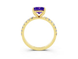 Yellow gold Princess Cut Tanzanite Solitaire Pavé Band with Four-Prong Setting_3