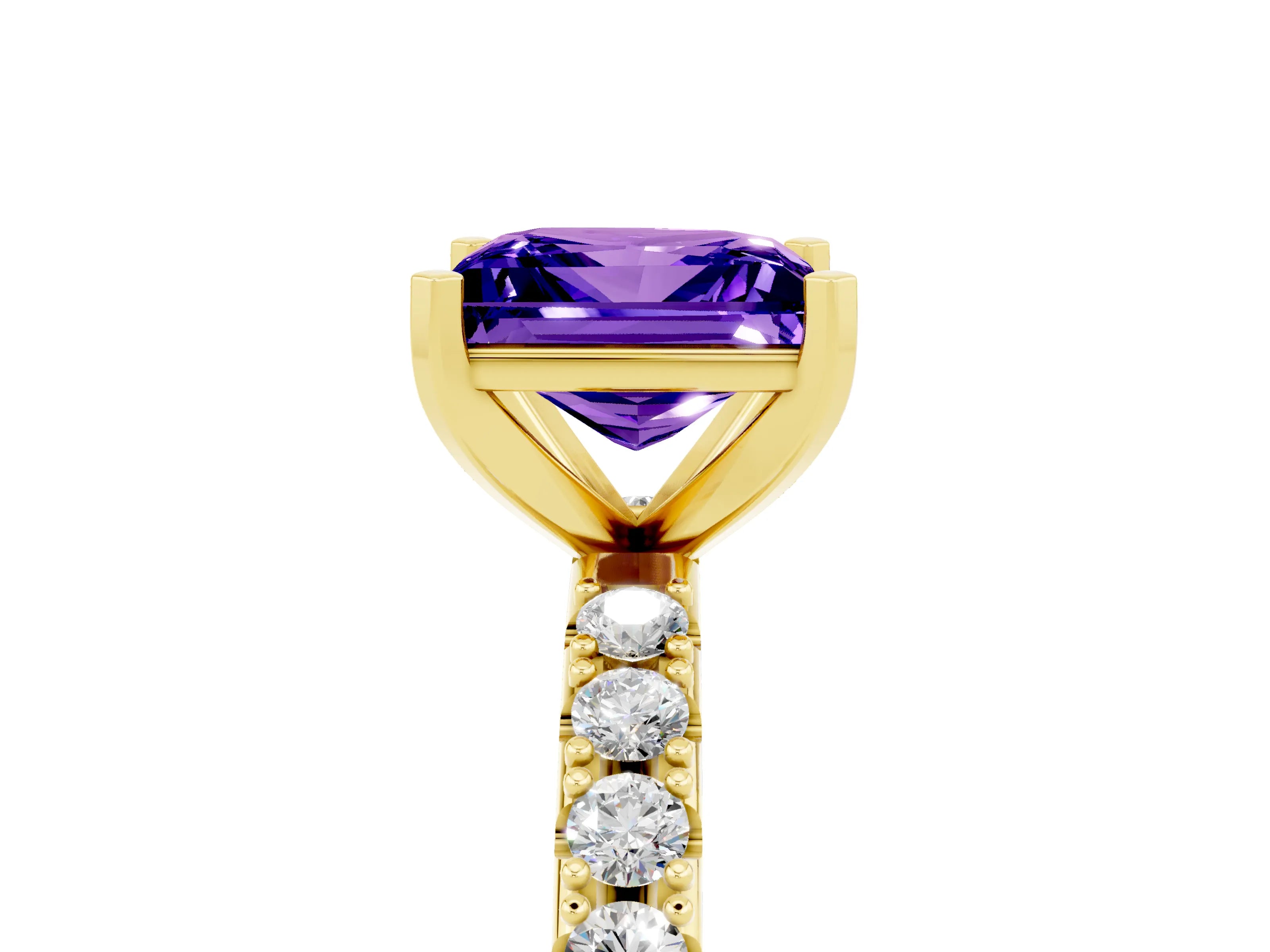Yellow gold Princess Cut Tanzanite Solitaire Pavé Band with Four-Prong Setting_5