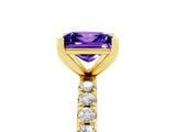 Yellow gold Princess Cut Tanzanite Solitaire Pavé Band with Four-Prong Setting_5