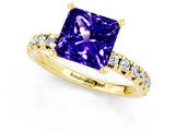 Yellow gold Princess Cut Tanzanite Solitaire Pavé Engagement Ring with Round Band and Prong Setting_13