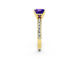 Yellow gold Princess Cut Tanzanite Solitaire Pavé Engagement Ring with Round Band and Prong Setting_14