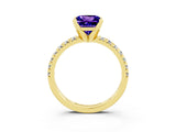 Yellow gold Princess Cut Tanzanite Solitaire Pavé Engagement Ring with Round Band and Prong Setting_15