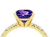 Yellow gold Princess Cut Tanzanite Solitaire Pavé Engagement Ring with Round Band and Prong Setting_16