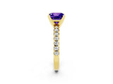 Yellow gold Princess Cut Tanzanite Solitaire Pavé Engagement Ring with Round Band and Prong Setting_69