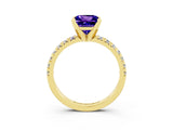Yellow gold Princess Cut Tanzanite Solitaire Pavé Engagement Ring with Round Band and Prong Setting_70