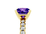Yellow gold Princess Cut Tanzanite Solitaire Pavé Engagement Ring with Round Band and Prong Setting_72