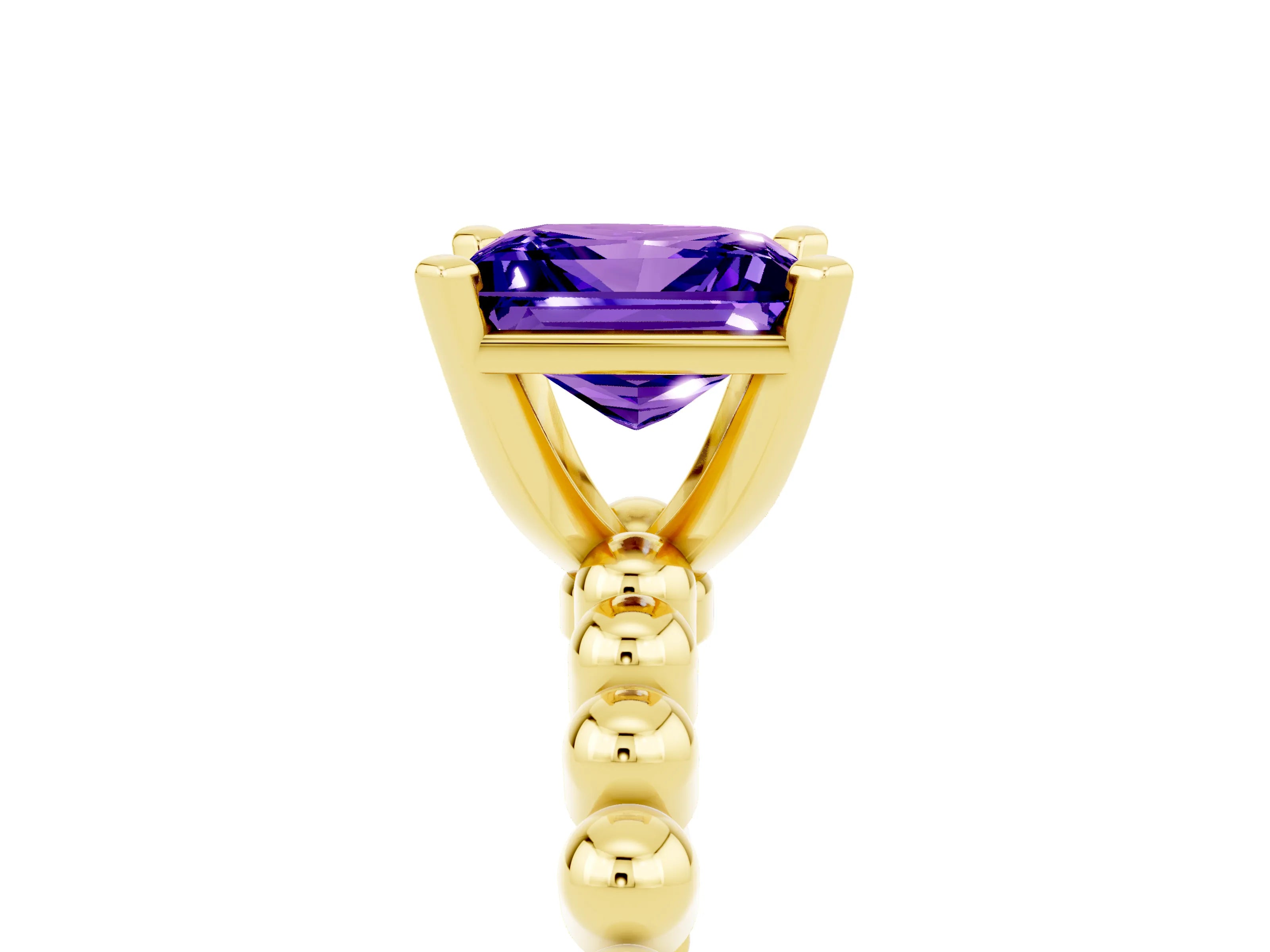 Yellow gold Princess Cut Tanzanite Solitaire Ring with Beaded Band and Prong Setting_5