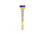 Yellow gold Princess Cut Tanzanite Solitaire Ring with Cathedral Setting and Pavé Band_2