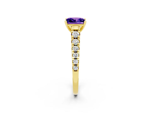Yellow gold Princess Cut Tanzanite Solitaire Ring with Cathedral Setting and Pavé Band_2