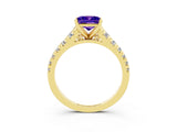 Yellow gold Princess Cut Tanzanite Solitaire Ring with Cathedral Setting and Pavé Band_3