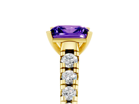 Yellow gold Princess Cut Tanzanite Solitaire Ring with Cathedral Setting and Pavé Band_5