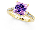 Yellow gold Princess Cut Tanzanite Solitaire Ring with Crossover Gallery and Round  Pavé Band_13