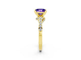 Yellow gold Princess Cut Tanzanite Solitaire Ring with Crossover Gallery and Round  Pavé Band_14