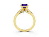 Yellow gold Princess Cut Tanzanite Solitaire Ring with Crossover Gallery and Round  Pavé Band_15