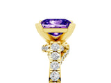 Yellow gold Princess Cut Tanzanite Solitaire Ring with Crossover Gallery and Round  Pavé Band_17