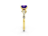 Yellow gold Princess Cut Tanzanite Solitaire Ring with Crossover Gallery and Round  Pavé Band_38
