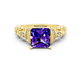 Yellow gold Princess Cut Tanzanite Solitaire Ring with Filigree Band and Four-Prong Setting_24