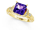 Yellow gold Princess Cut Tanzanite Solitaire Ring with Filigree Band and Four-Prong Setting_25
