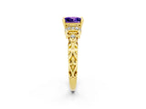 Yellow gold Princess Cut Tanzanite Solitaire Ring with Filigree Band and Four-Prong Setting_26