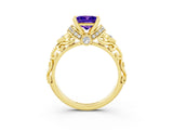 Yellow gold Princess Cut Tanzanite Solitaire Ring with Filigree Band and Four-Prong Setting_27