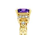 Yellow gold Princess Cut Tanzanite Solitaire Ring with Filigree Band and Four-Prong Setting_29