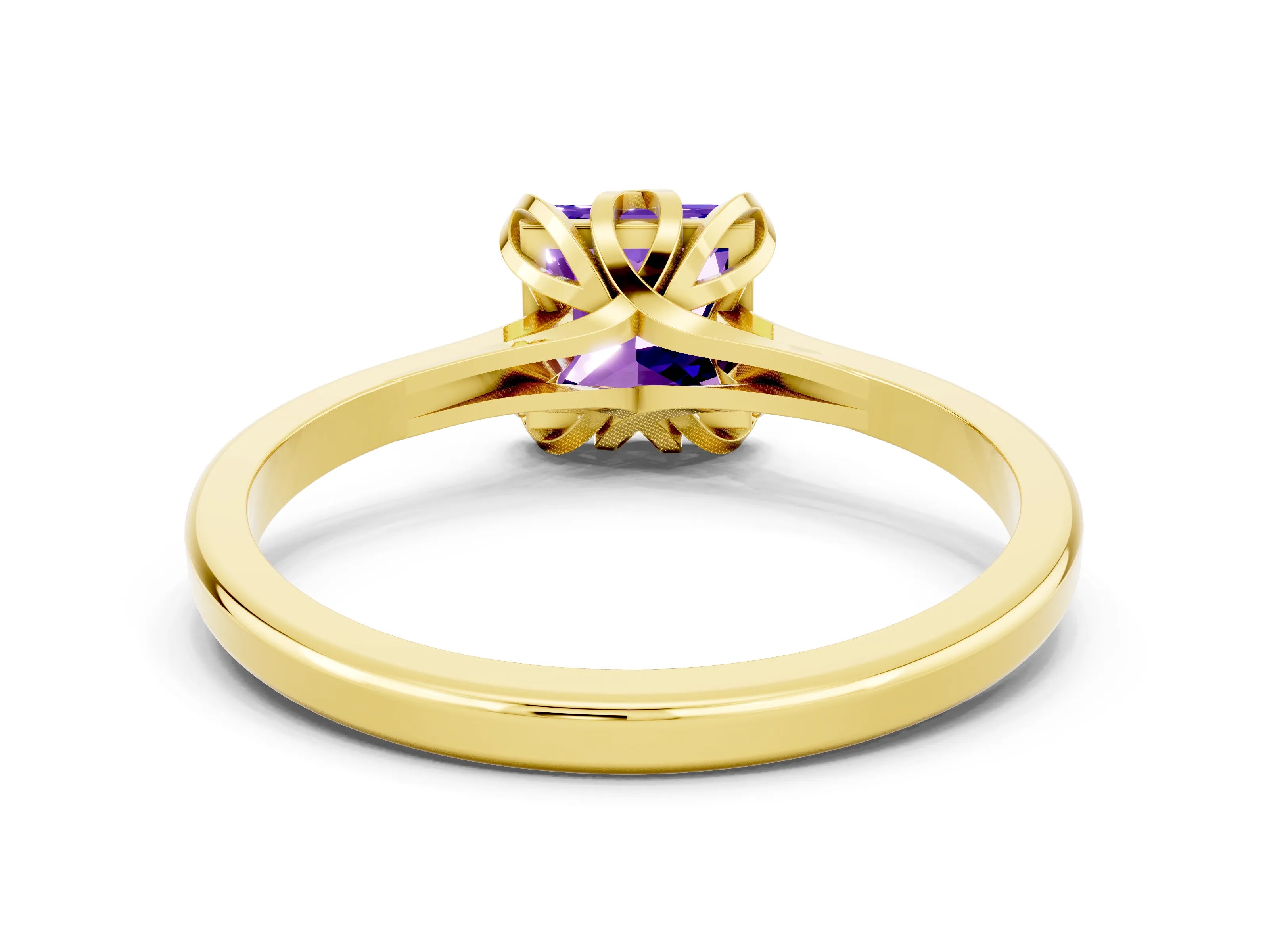 Yellow gold Princess Cut Tanzanite Solitaire Ring with Flower Prong Setting and Classic Band_36