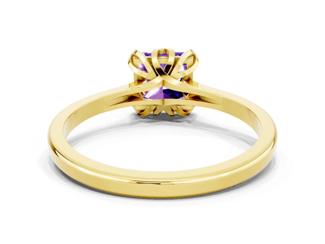 Yellow gold Princess Cut Tanzanite Solitaire Ring with Flower Prong Setting and Classic Band_36