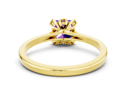 Yellow gold Princess Cut Tanzanite Solitaire Ring with Flower Prong Setting and Classic Band_36