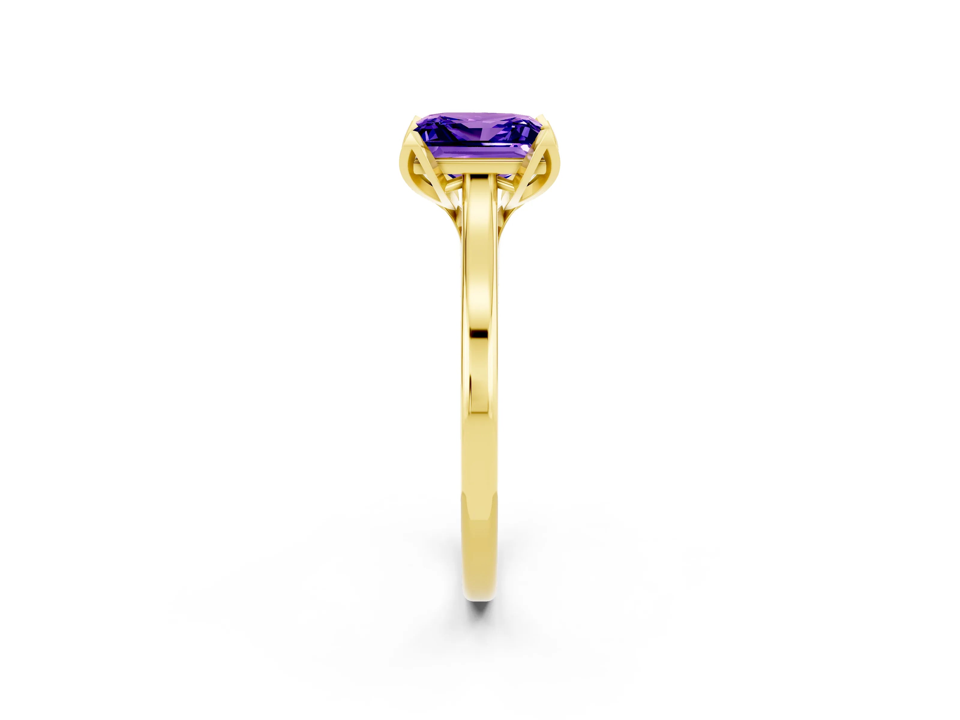 Yellow gold Princess Cut Tanzanite Solitaire Ring with Flower Prong Setting and Classic Band_38