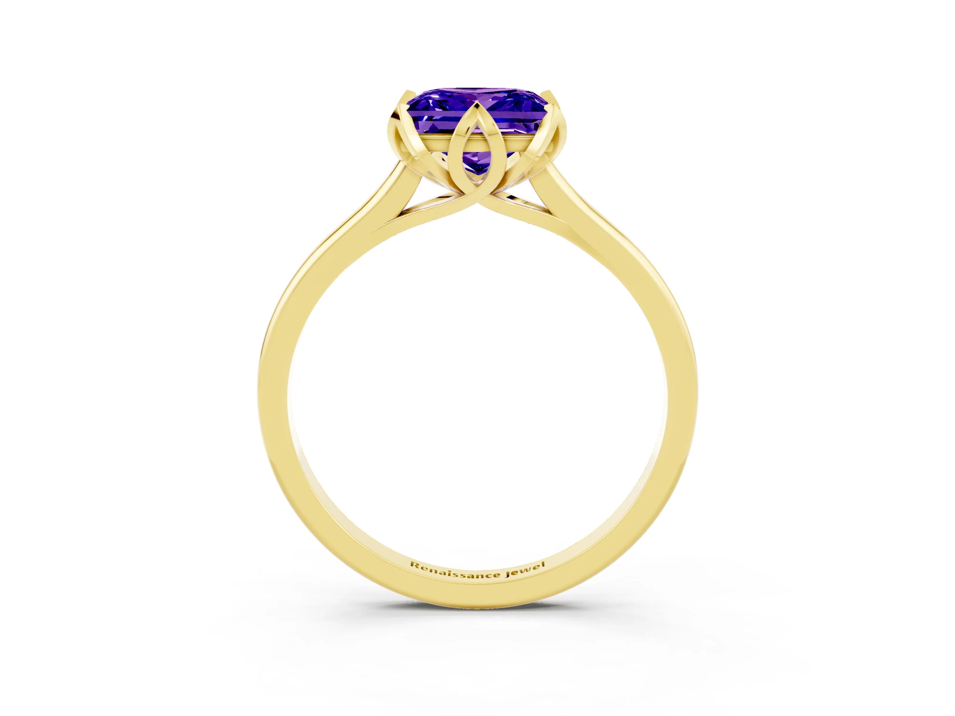 Yellow gold Princess Cut Tanzanite Solitaire Ring with Flower Prong Setting and Classic Band_39