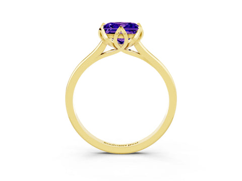 Yellow gold Princess Cut Tanzanite Solitaire Ring with Flower Prong Setting and Classic Band_39