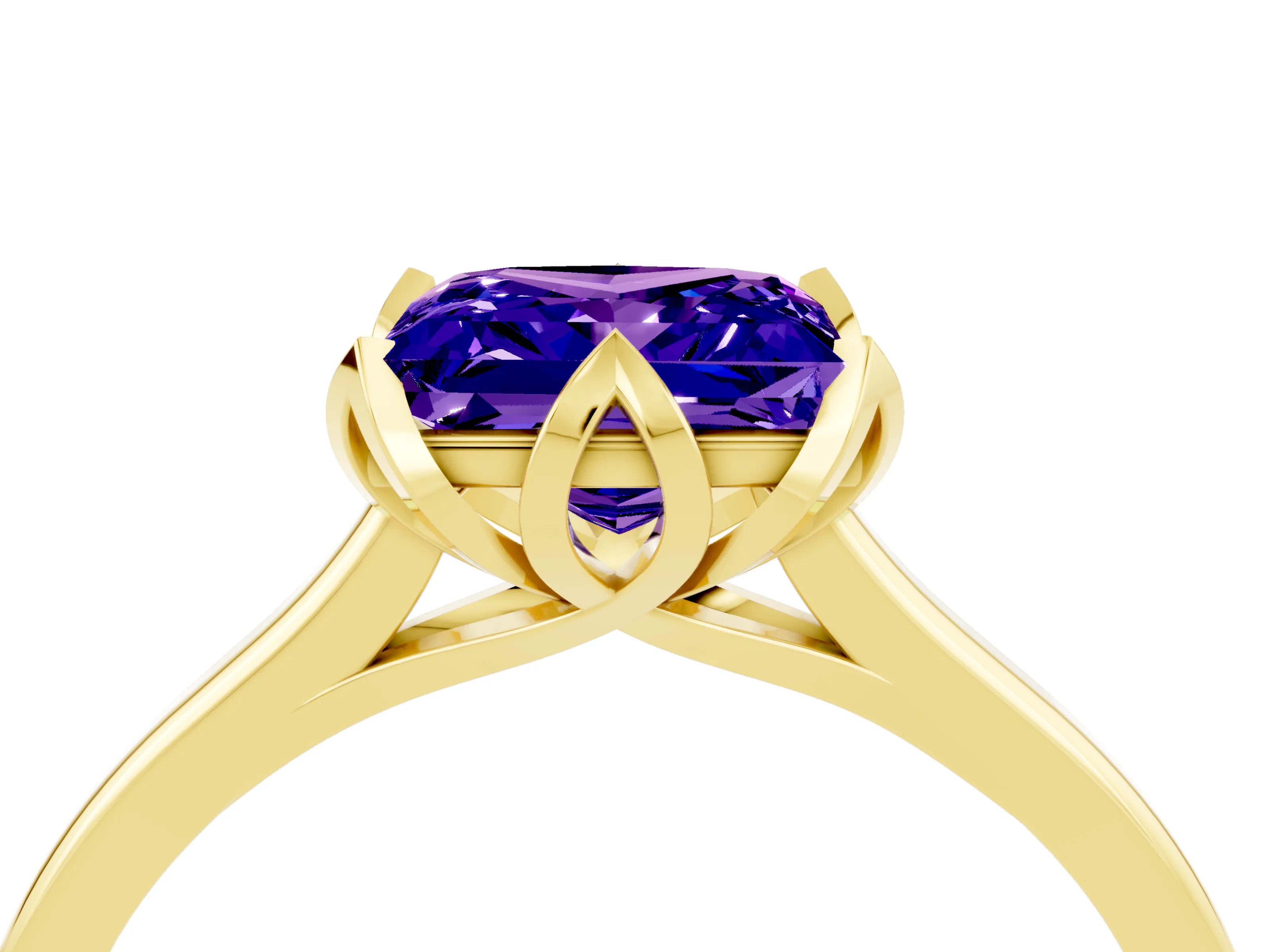 Yellow gold Princess Cut Tanzanite Solitaire Ring with Flower Prong Setting and Classic Band_40