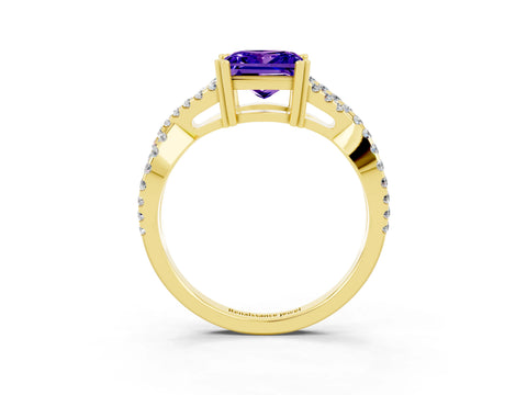 Yellow gold Princess Cut Tanzanite Solitaire Ring with Four-Prong Setting and Twisted Pavé Band_3