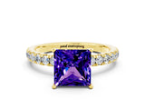 Yellow gold Princess Cut Tanzanite Solitaire Ring with Pavé Accents and Four-Prong Setting