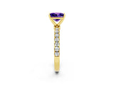 Yellow gold Princess Cut Tanzanite Solitaire Ring with Pavé Accents and Four-Prong Setting_2