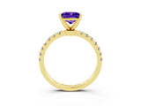 Yellow gold Princess Cut Tanzanite Solitaire Ring with Pavé Accents and Four-Prong Setting_3