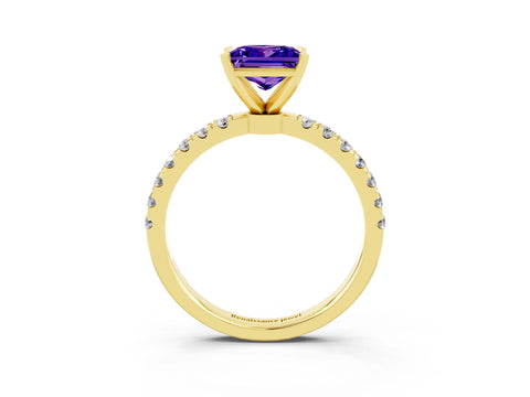 Yellow gold Princess Cut Tanzanite Solitaire Ring with Pavé Accents and Four-Prong Setting_3