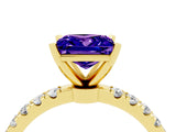 Yellow gold Princess Cut Tanzanite Solitaire Ring with Pavé Accents and Four-Prong Setting_4