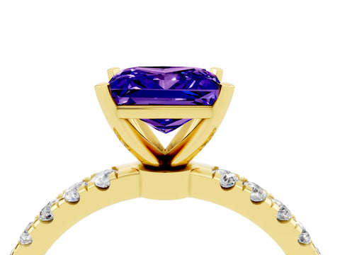 Yellow gold Princess Cut Tanzanite Solitaire Ring with Pavé Accents and Four-Prong Setting_4