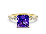 Yellow gold Princess Cut Tanzanite Solitaire Ring with Pavé Band and Four-Prong Setting_24