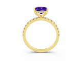 Yellow gold Princess Cut Tanzanite Solitaire Ring with Pavé Band and Four-Prong Setting_27