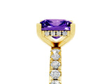 Yellow gold Princess Cut Tanzanite Solitaire Ring with Pavé Band and Four-Prong Setting_29